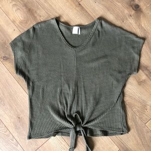army green tie front shirt